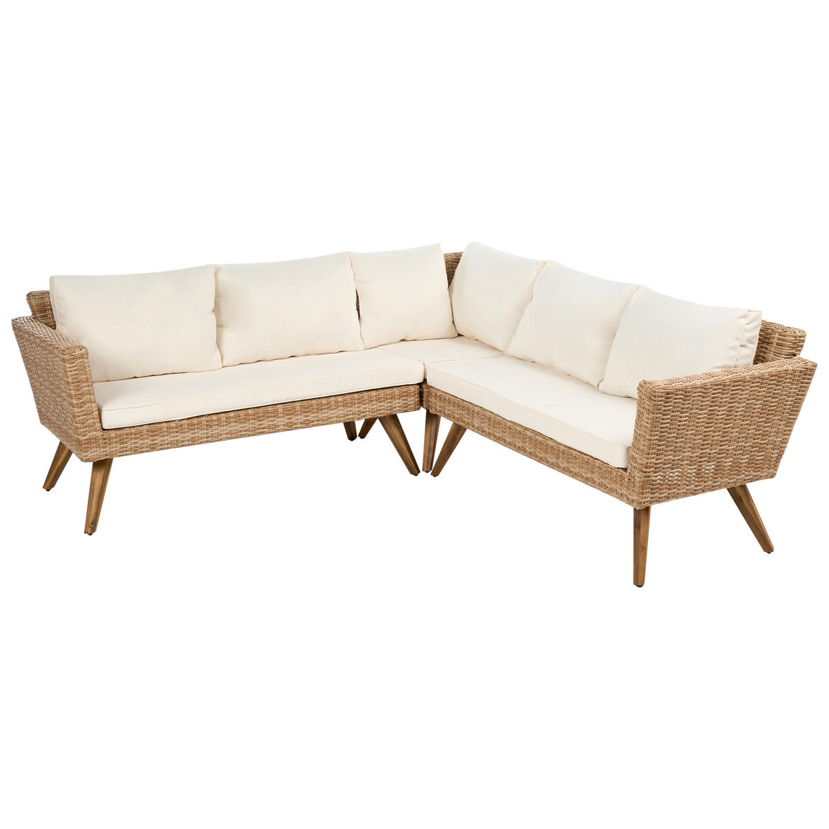 GARTEN-ECKSOFA mit Tisch 6-Sitzer Polyrattan Cremeweiß Vittoria - Beige/Creme, Kunststoff - Beliani