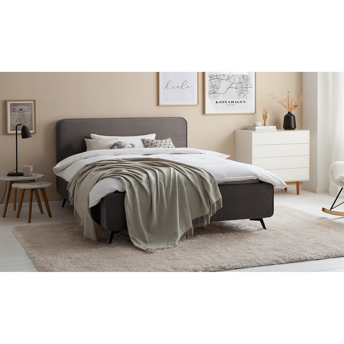 POLSTERBETT - Dunkelgrau, Textil (180/200cm) - home24