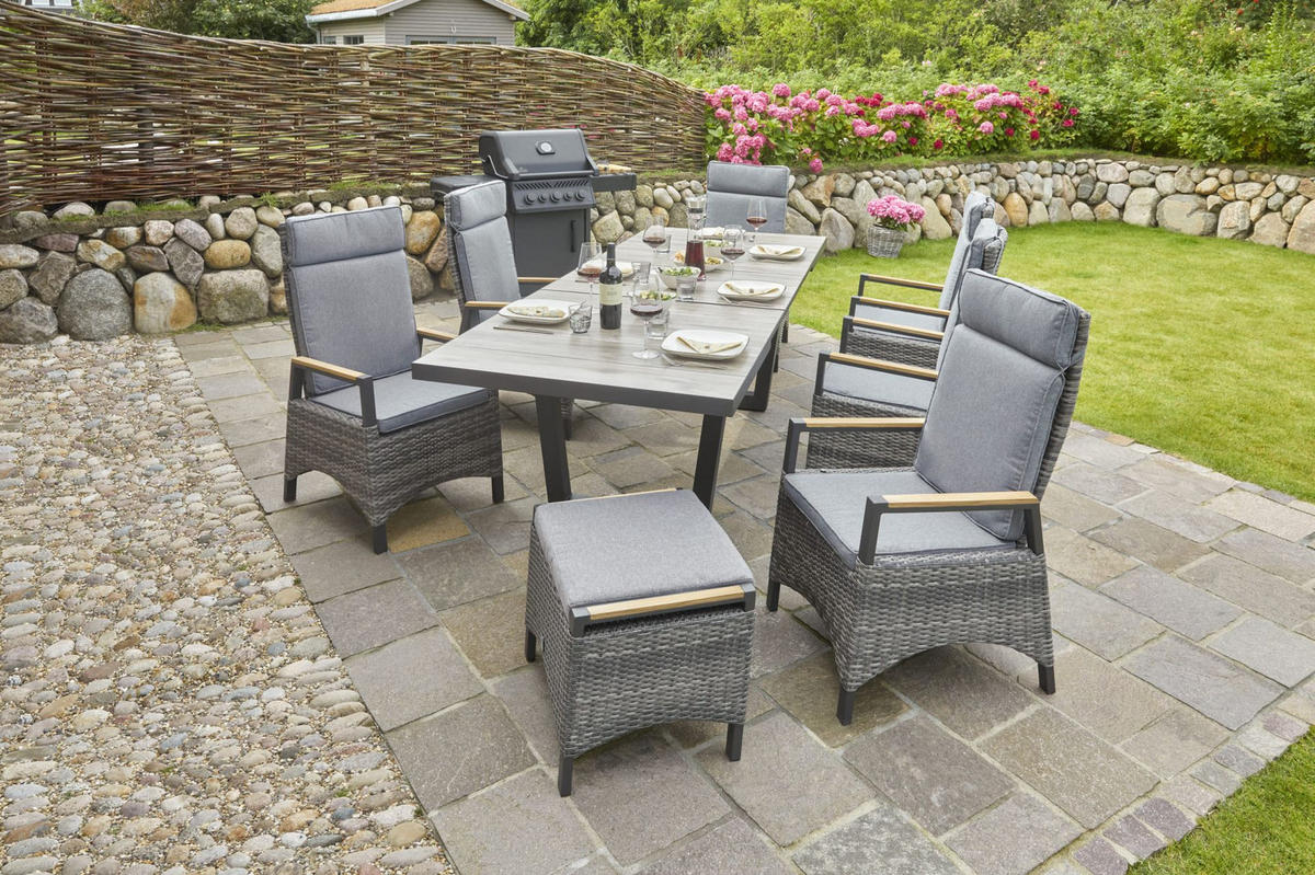 GARTENSTUHL Nizza 68x57x110 cm, Polyrattan, Teakholz, Grau - Grau, Kunststoff (57/110/68cm) - dasmöbelwerk