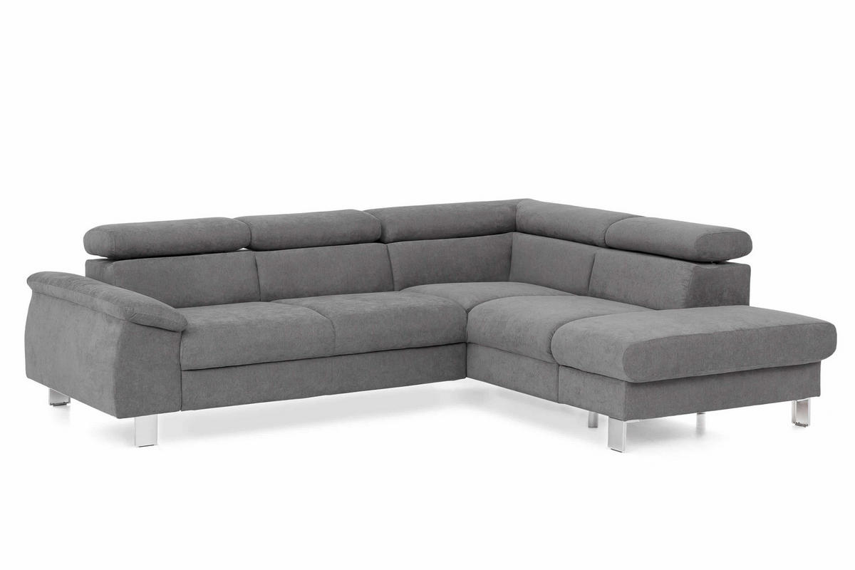 ECKSOFA mit Schlaffunktion und Bettkasten - Chromfarben/Grau, Holz/Textil (207/249cm) - Cotta