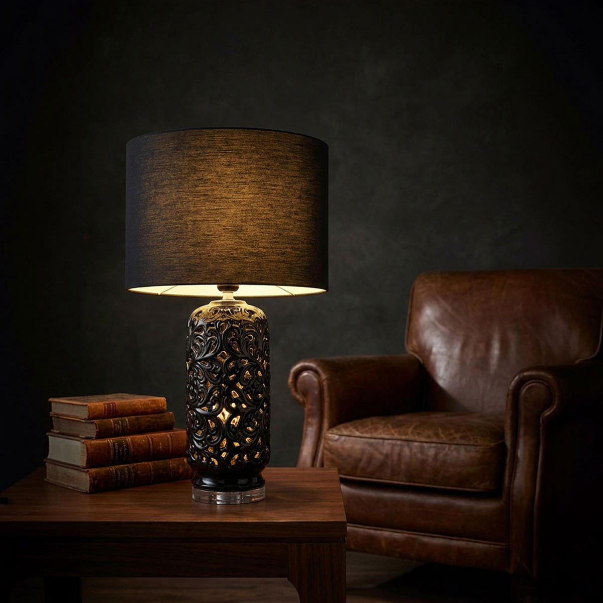 LED TISCHLEUCHTE Keramik Schwarz Textil - Schwarz, Textil (40/40/71cm) - Globo Lighting
