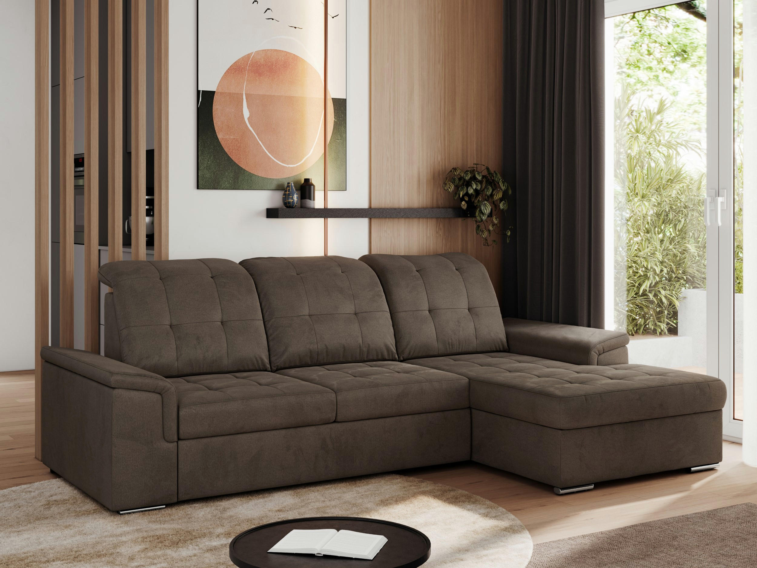 ECKSOFA MADRITO L - Braun Velorus - Rechts - Silberfarben/Braun, Textil/Metall (256/160cm)