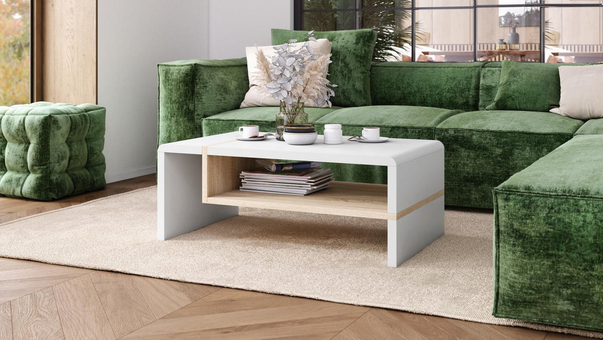 COUCHTISCH rechteckig Weiß matt - Sonoma Eiche 100/60/40 cm - Weiß/Sonoma Eiche, Holzwerkstoff (60/100/40cm) - designimpex