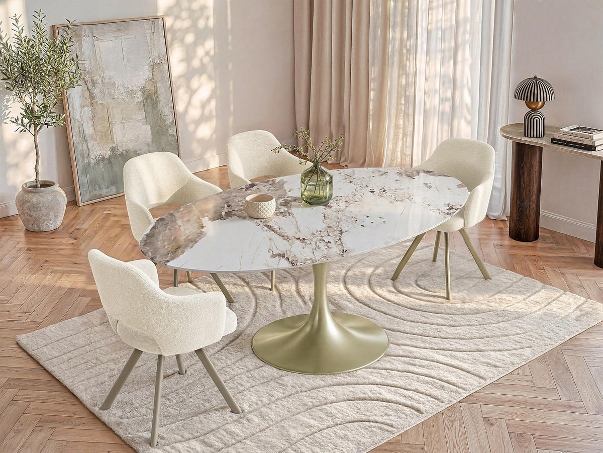 ESSTISCH - 8 Personen - Keramik - Weiß, Goldfarben ELVA - Goldfarben, Keramik (90/180/78cm) - Vente-Unique
