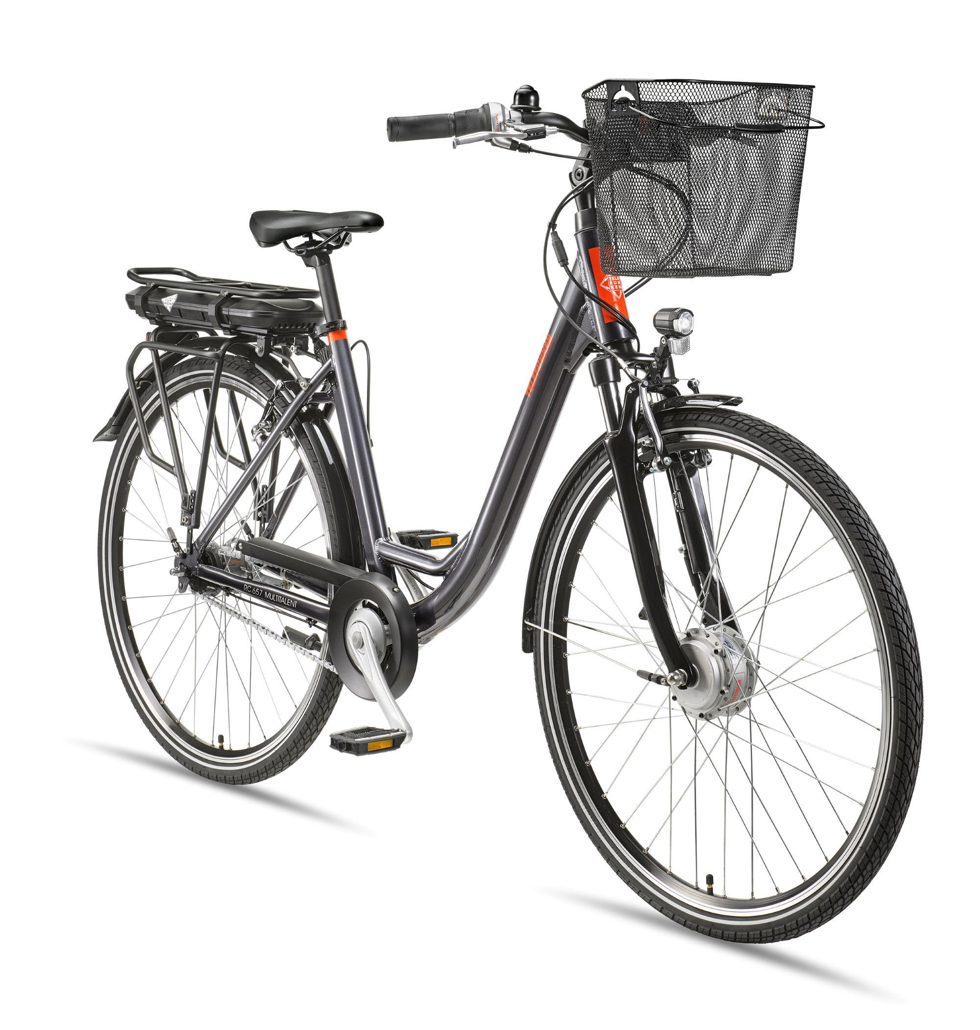 E-BIKE Cityrad Multitalent RC657 28 Zoll Elektrofahrrad 536,5 Wh Frontmotor 7-Gang-Kettenschaltung - Anthrazit, Metall (110cm) - Telefunken