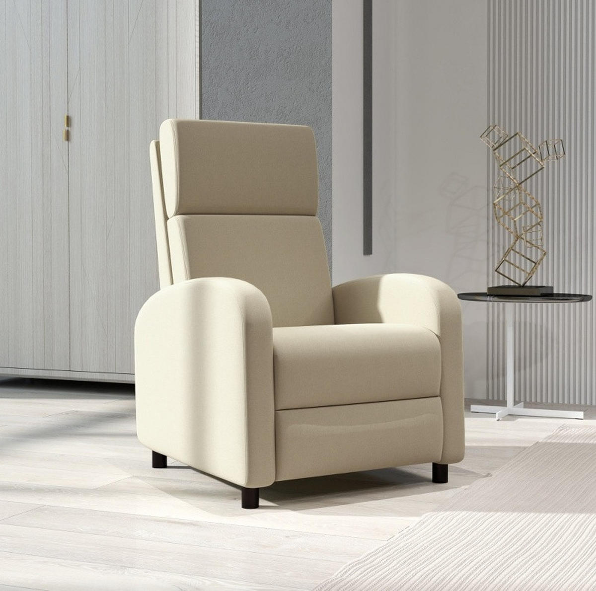 SESSEL 64/86/102 cm in Cremeweiß mit Liegefunktion - Creme, Textil (64/102/86cm) - Flora Grace