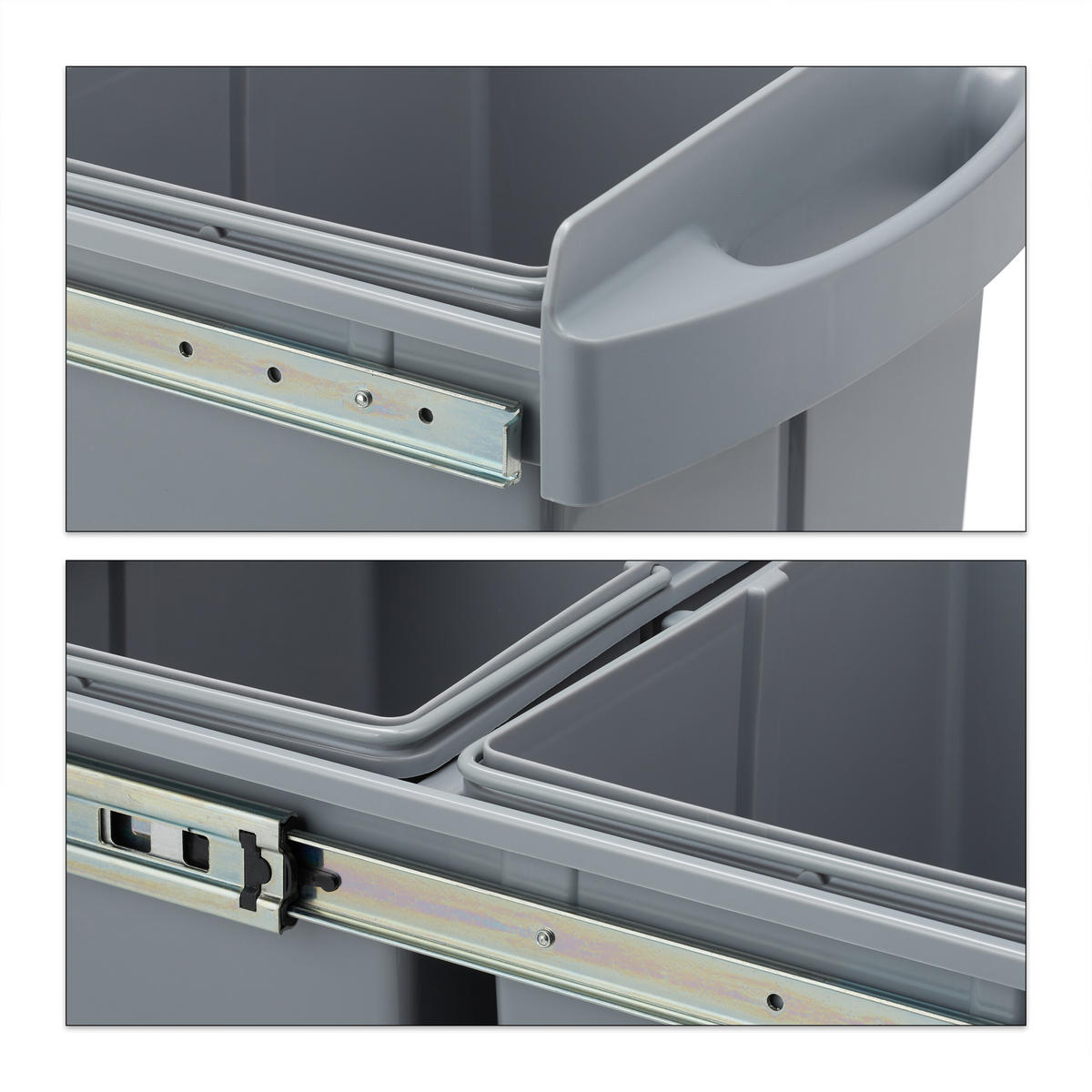 EINBAUMÜLLEIMER 2x15 L - Grau, Kunststoff/Metall (34/34.6/51.8cm) - Relaxdays