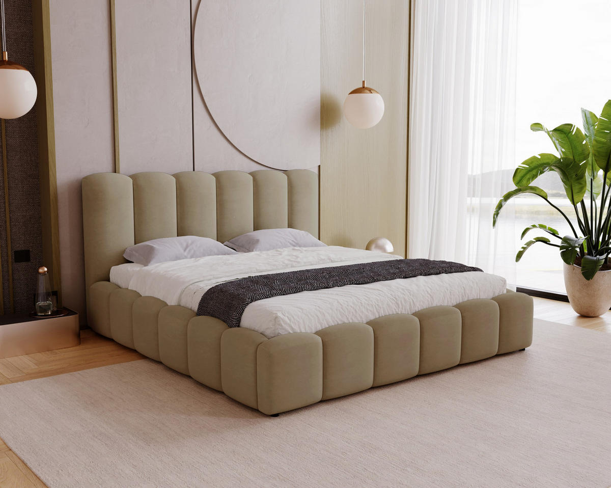POLSTERBETT 140x200 cm Florent, Bettkasten, Samt, Braun - Braun, Holz/Textil (140/200cm) - Emporius