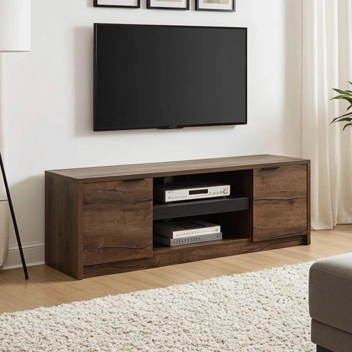 TV-LOWBOARD Martin 135 cm mit Türen - Schwarz Hochglanz/Schwarz, Holzwerkstoff/Metall (135/46/40cm) - Ravio