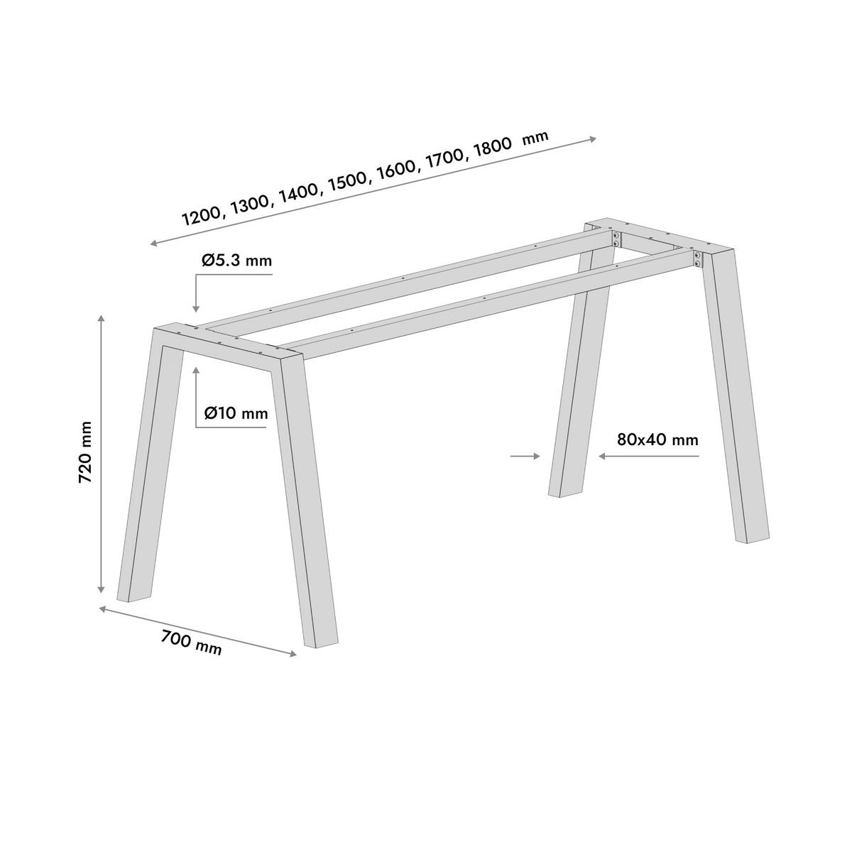 TISCHBEINE Thusia Metall Schwarz 180/70/72 cm - Schwarz, Metall (70/72/180cm) - Metalo Pro