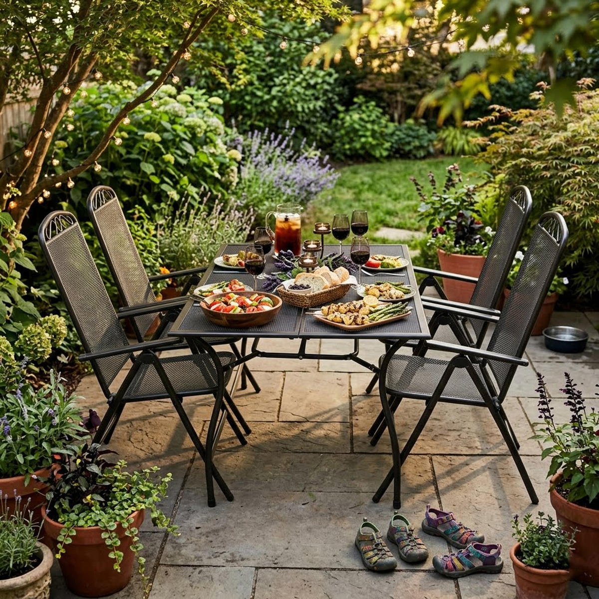 GARTENESSGRUPPE Glasgow - GartenGARTEN-GARNITUR für 4 Personen - Gartenmöbel Set 5-teilig - Streckmetall anthrazit - Grau, Metall - TPFGarden