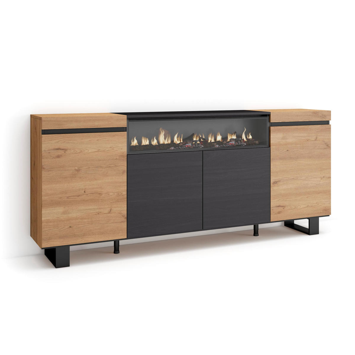 SIDEBOARD Elektrokamin, eiche, schwarz, 200/35/87cm - Multicolor, Holzwerkstoff (200/87/35cm) - Skraut Home