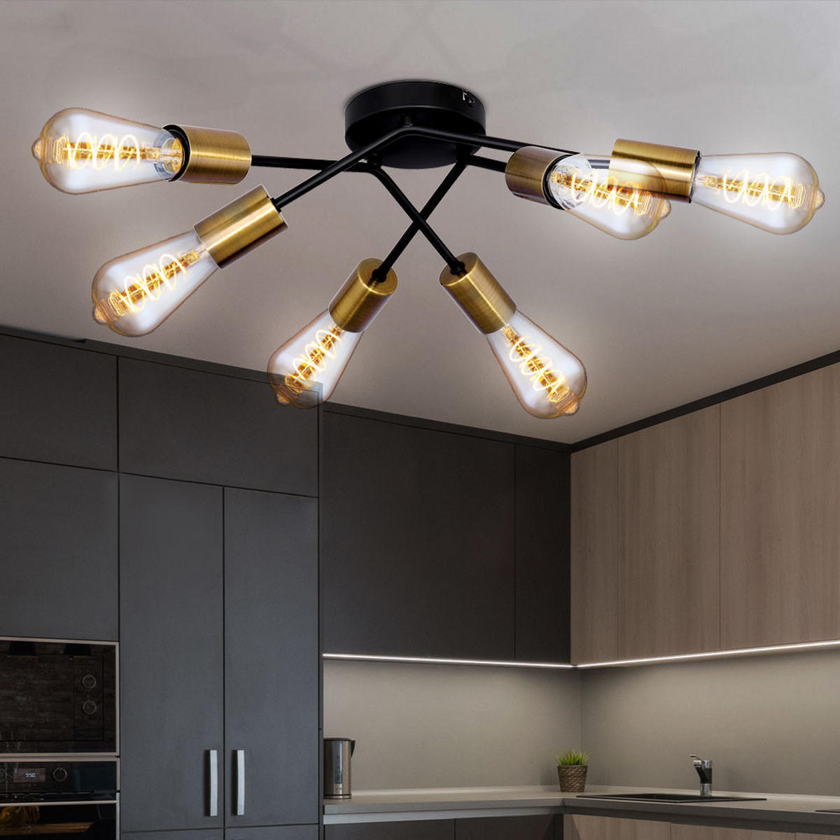 DECKENLEUCHTE Metall Messing Schwarz - Messingfarben, Metall (54.5/54.5/15cm)