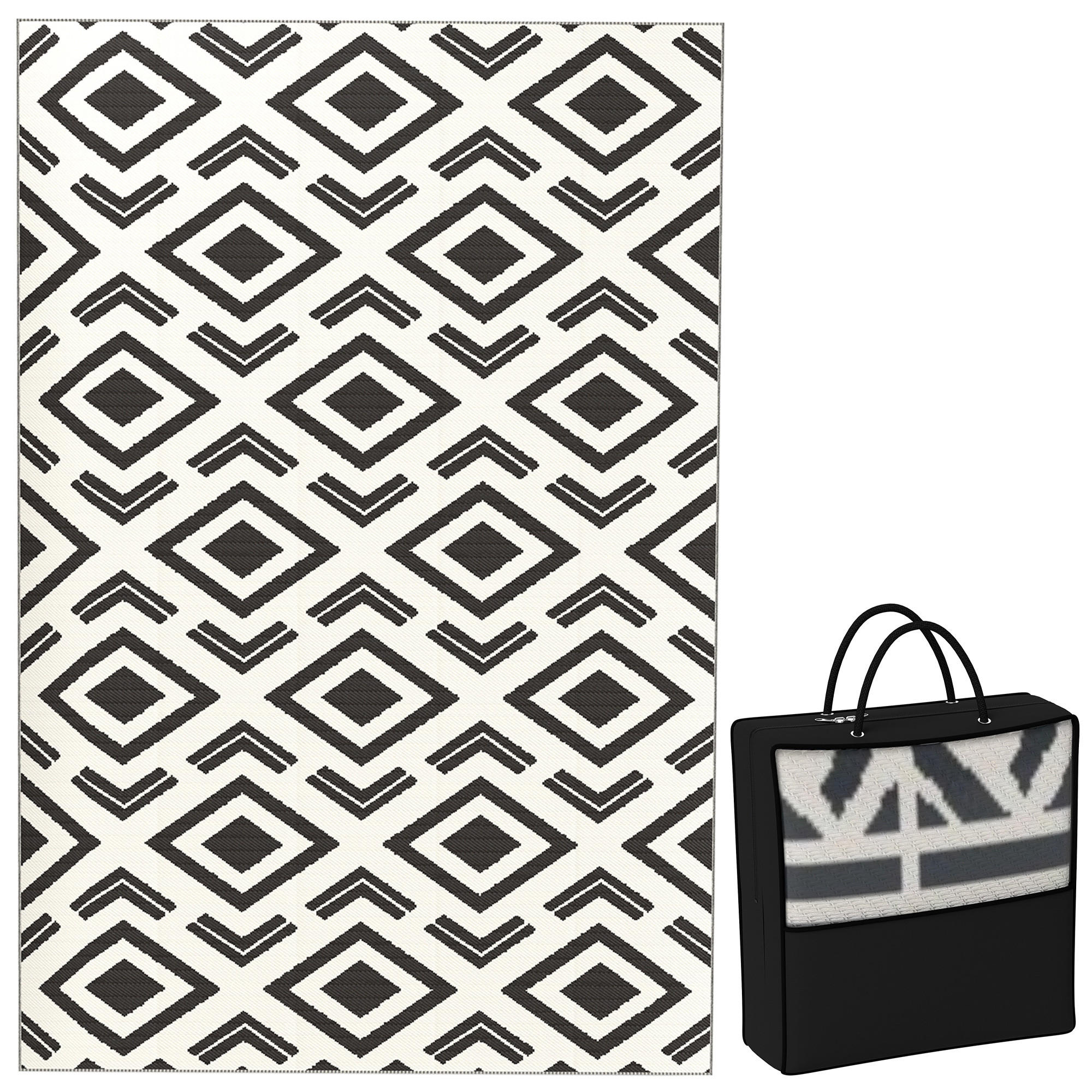 OUTDOOR-TEPPICH robuster Wetterfest Outdoorteppich mit Tragtasche - Schwarz, Kunststoff (274/182cm) - Outsunny