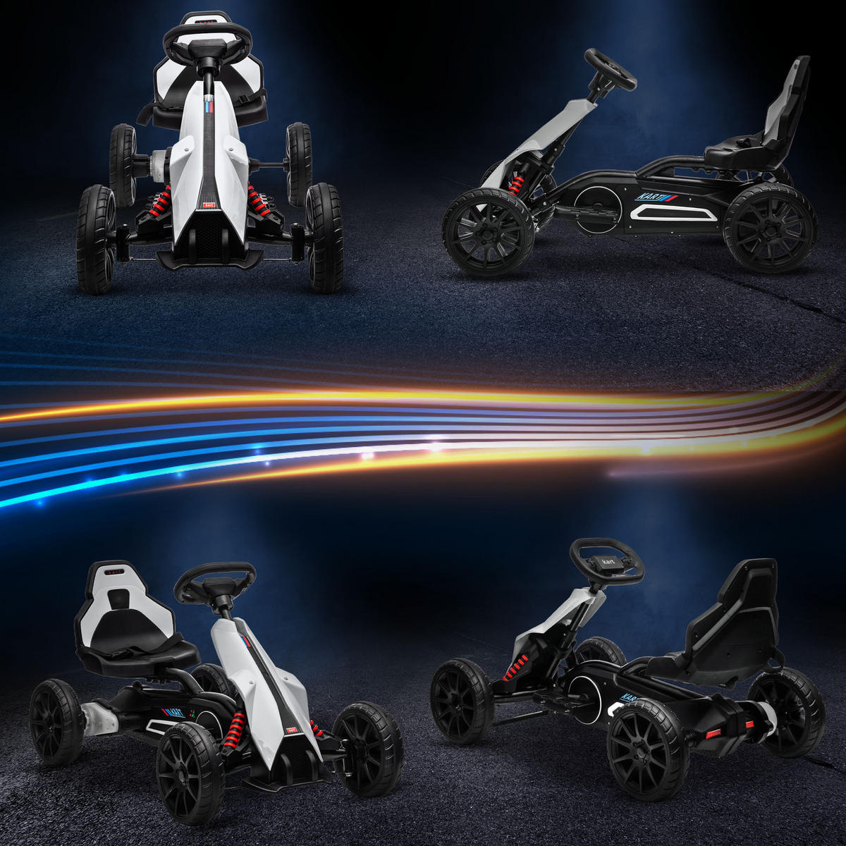 KINDER Elektro Gokart 12 V 3-5km/h Go Kart mit 2-Fach verstellbarem Modus - Weiß, Kunststoff (100/58/58.5cm) - HOMCOM