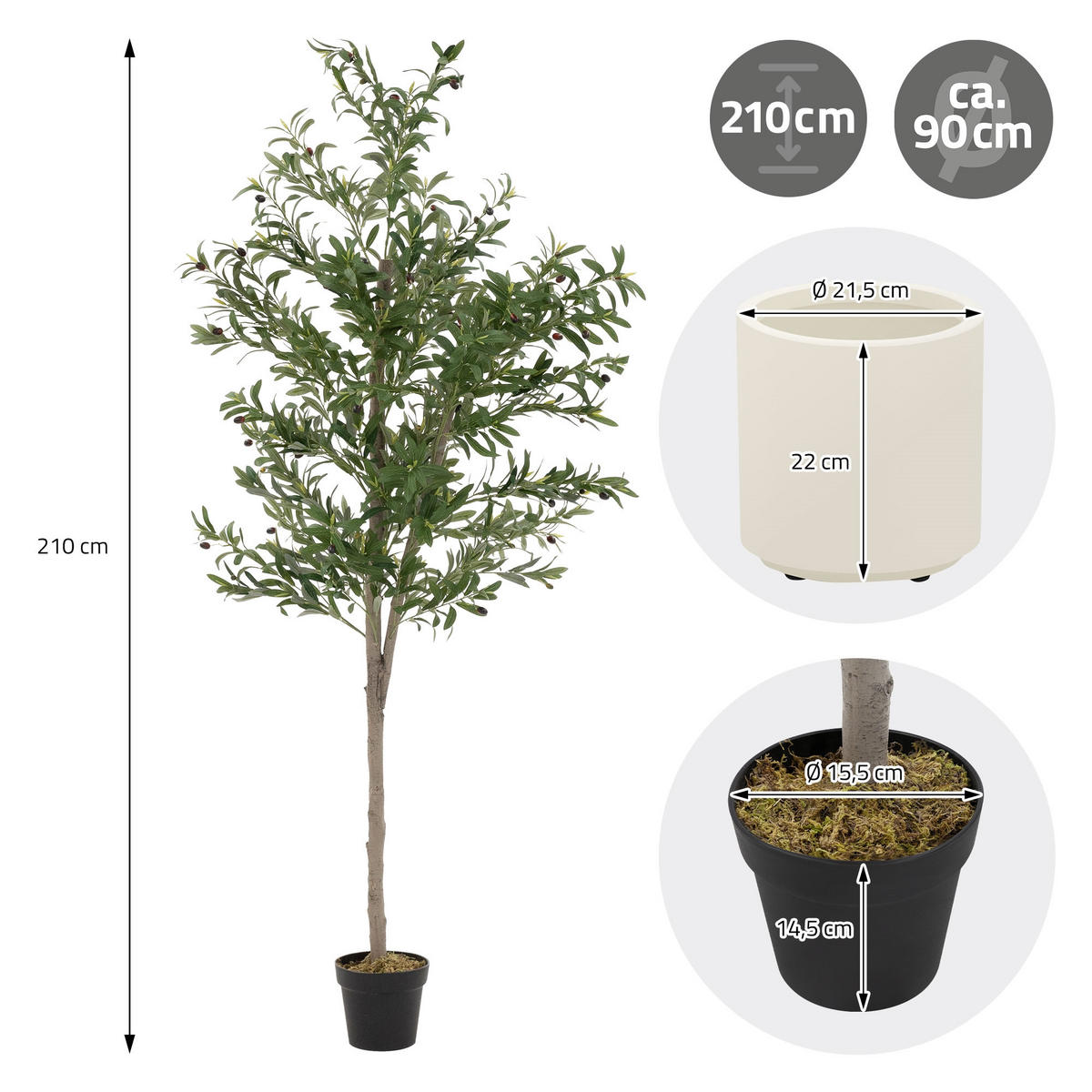 KUNSTPFLANZE Olive - Anthrazit/Grün, Holz/Kunststoff (210cm) - ML-DESIGN