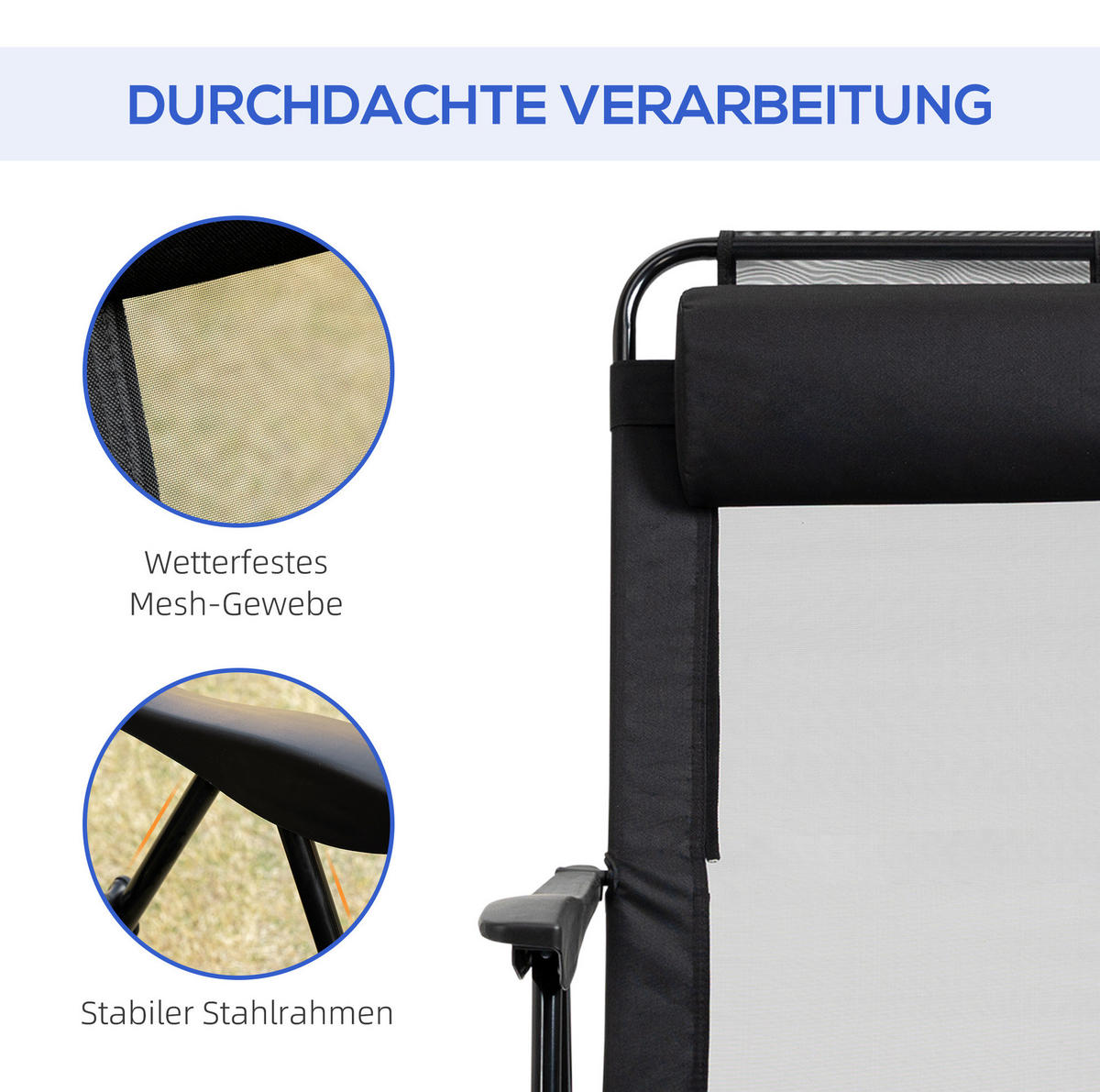 KLAPPSTUHL-SET 62/70/109 cm mit 5-fach verstellbarer Rückenlehne, faltbar und Stahlgestell, Schwarz - Schwarz, Metall (70/109/62cm) - Redom