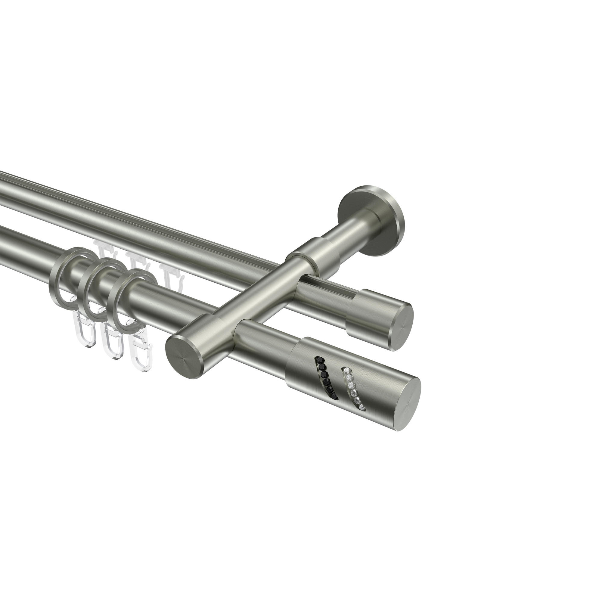 RUNDROHR-INNENLAUF-GARDINENSTANGEN-SET Prestige Zoena 180 cm, 2-läufig, 20 mm Ø Edelstahl-Optik - Edelstahlfarben, Metall (180cm) - INTERDECO