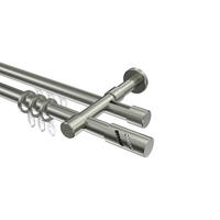 RUNDROHR-INNENLAUF-GARDINENSTANGEN-SET Prestige Zoena 280 cm (geteilt in 2 x 140 cm), 2-läufig, 20 mm Ø Edelstahl-Optik - Edelstahlfarben, Metall (280cm) - INTERDECO