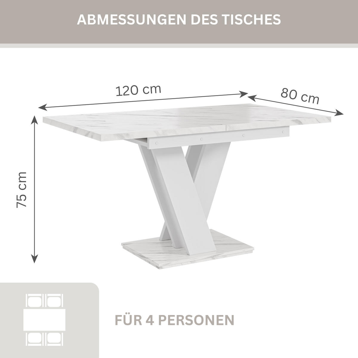 ROZKLADACÍ JEDÁLENSKÝ STÔL 120–160 cm Biely s dekorom mramoru - biela, kompozitné drevo (160/80/75cm) - Home Collective