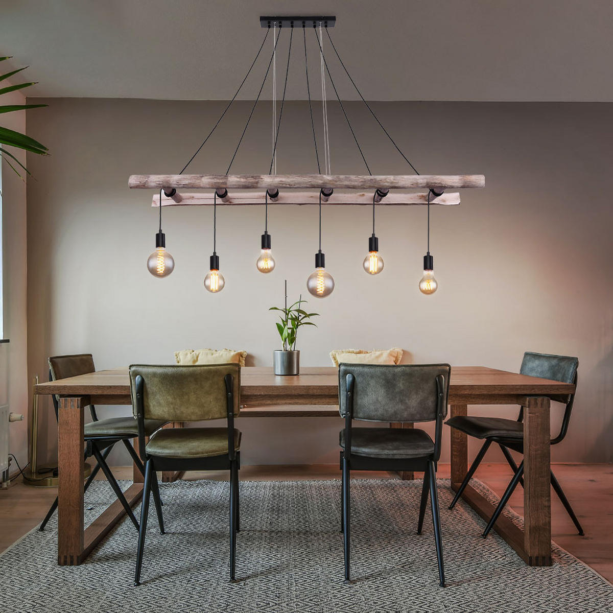 HÄNGELEUCHTE IRMGARD Schwarz Natur - Schwarz, Holz (160/30/192cm) - Globo Lighting