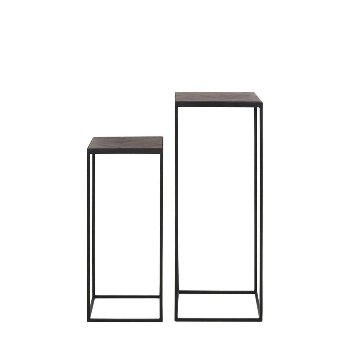 BEISTELLTISCH CHISA 2er Set, Mangoholz, Braun-Schwarz - Braun, Holz (38/38/100cm) - Light & Living