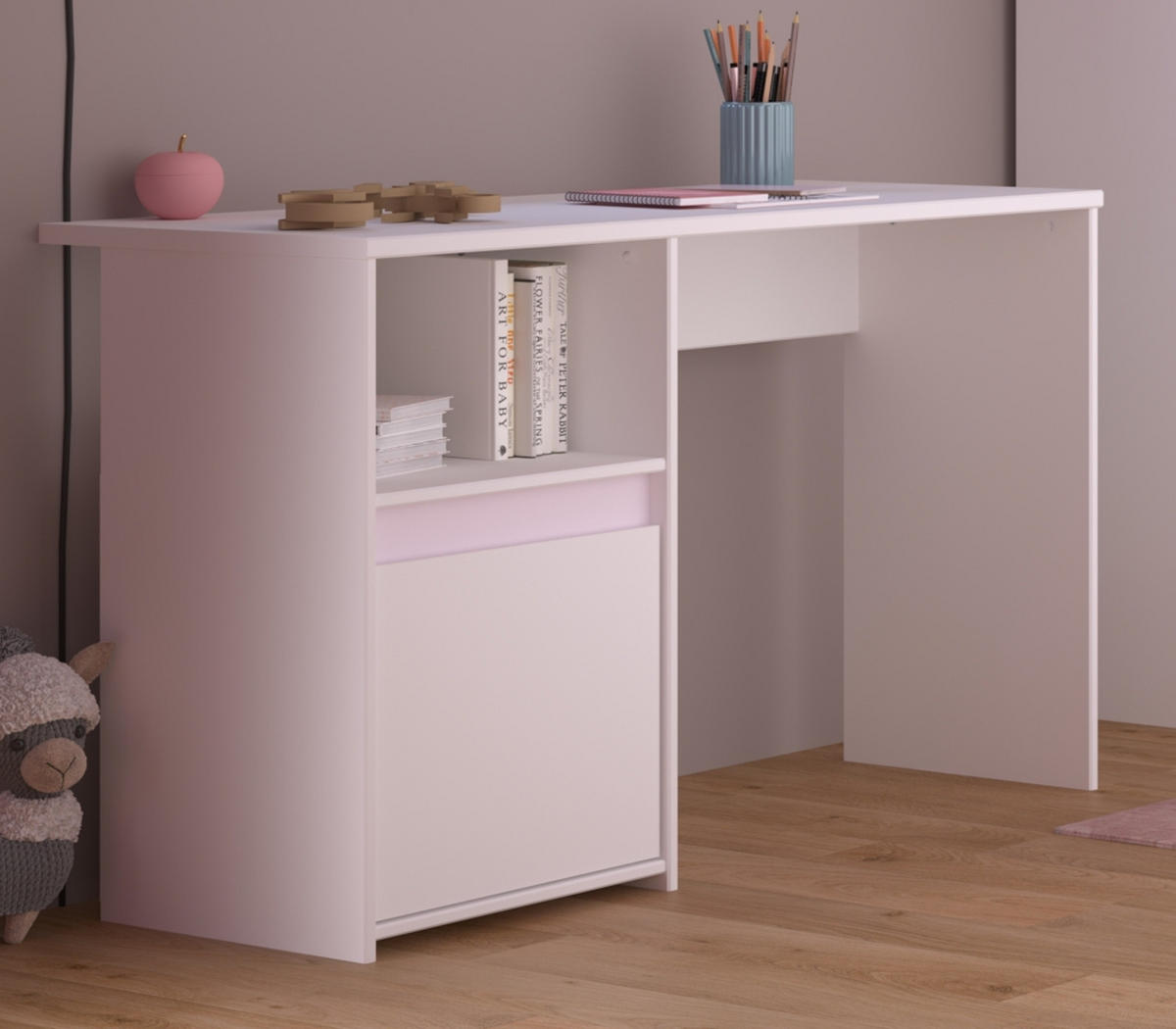 JUGENDZIMMER Set 5-tlg. mit Kleiderschrank Kommode Bett 90x200 - Weiß, Holzwerkstoff (203/182/68cm) - Parisot Meuble