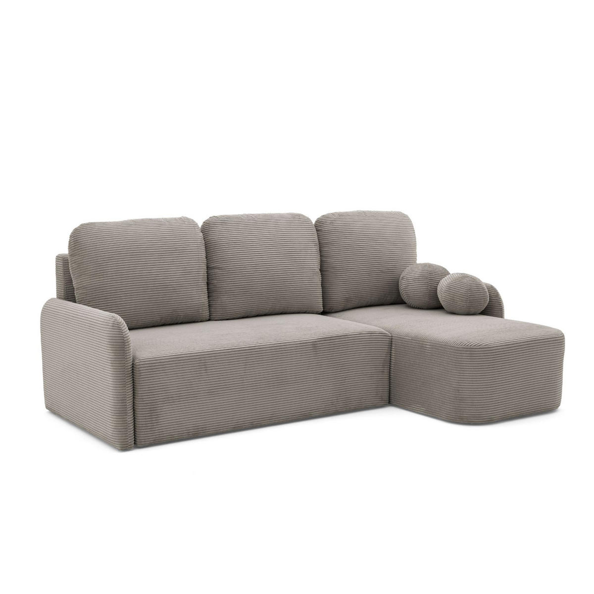 ECKSOFA CASPER L Rechts mit Schlaffunktion 132x198 Cord Hellbraun - Hellbraun/Schwarz, Holz/Kunststoff (145/217cm) - NACANAPA