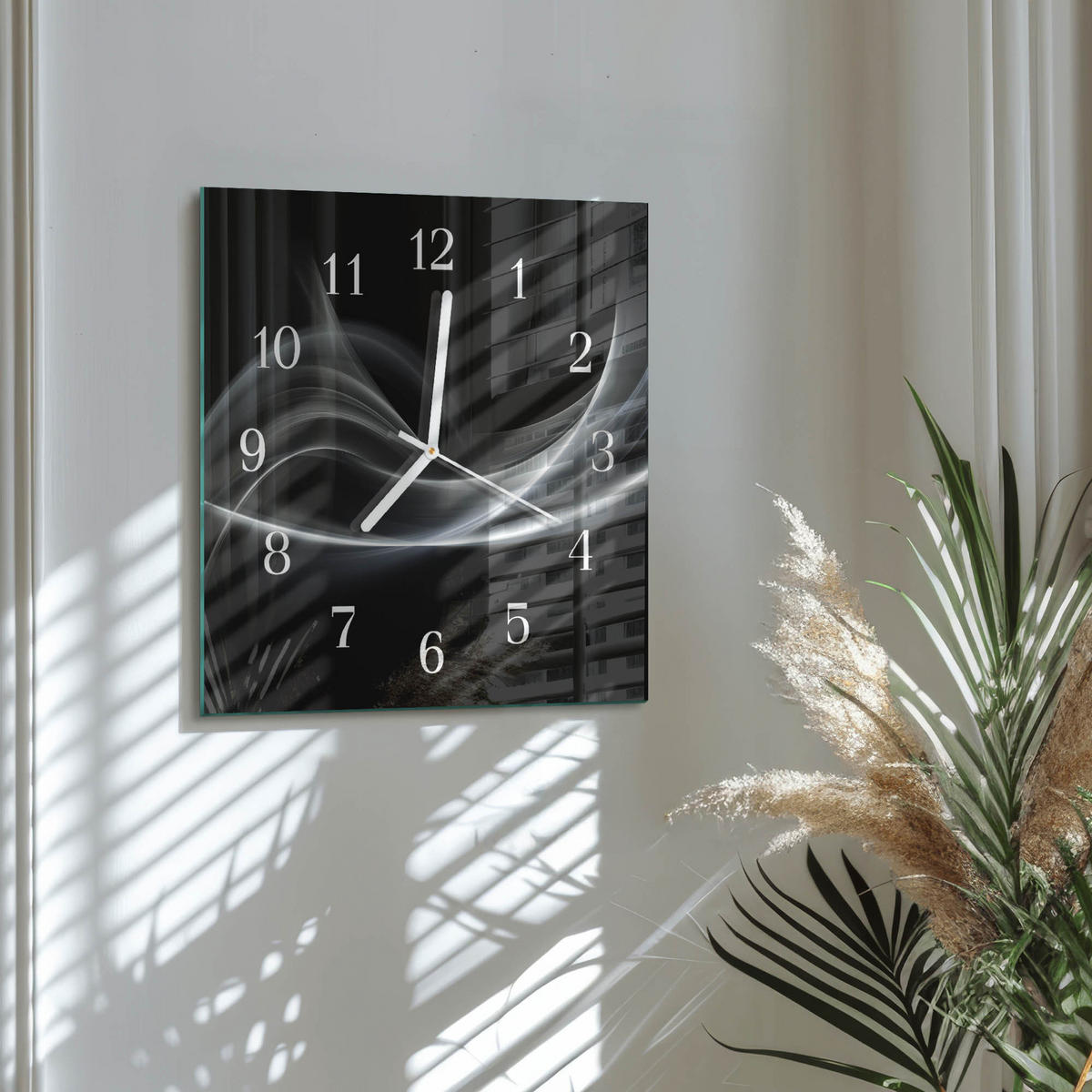 WANDUHR 30x30 cm - Abstrakte Linien - Schwarz, Glas (30/30/0.4cm) - TULUP