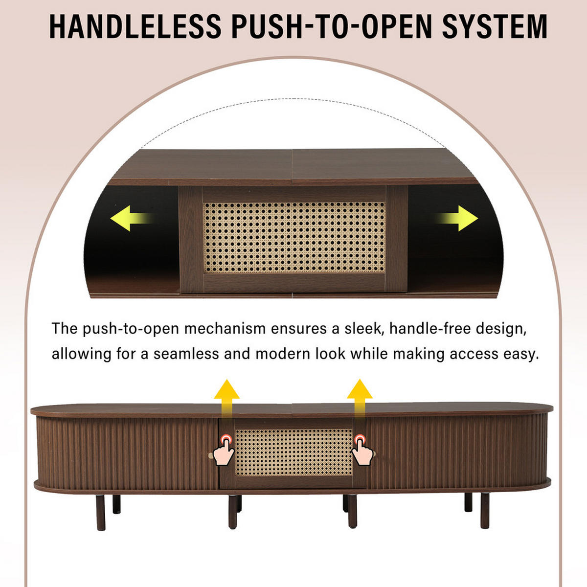 TV-STÄNDER 180cm Oval Nussbaum Rattan-Design verstellbare Füße - Braun, Holz (49.5/14.5/120cm) - FLIEKS