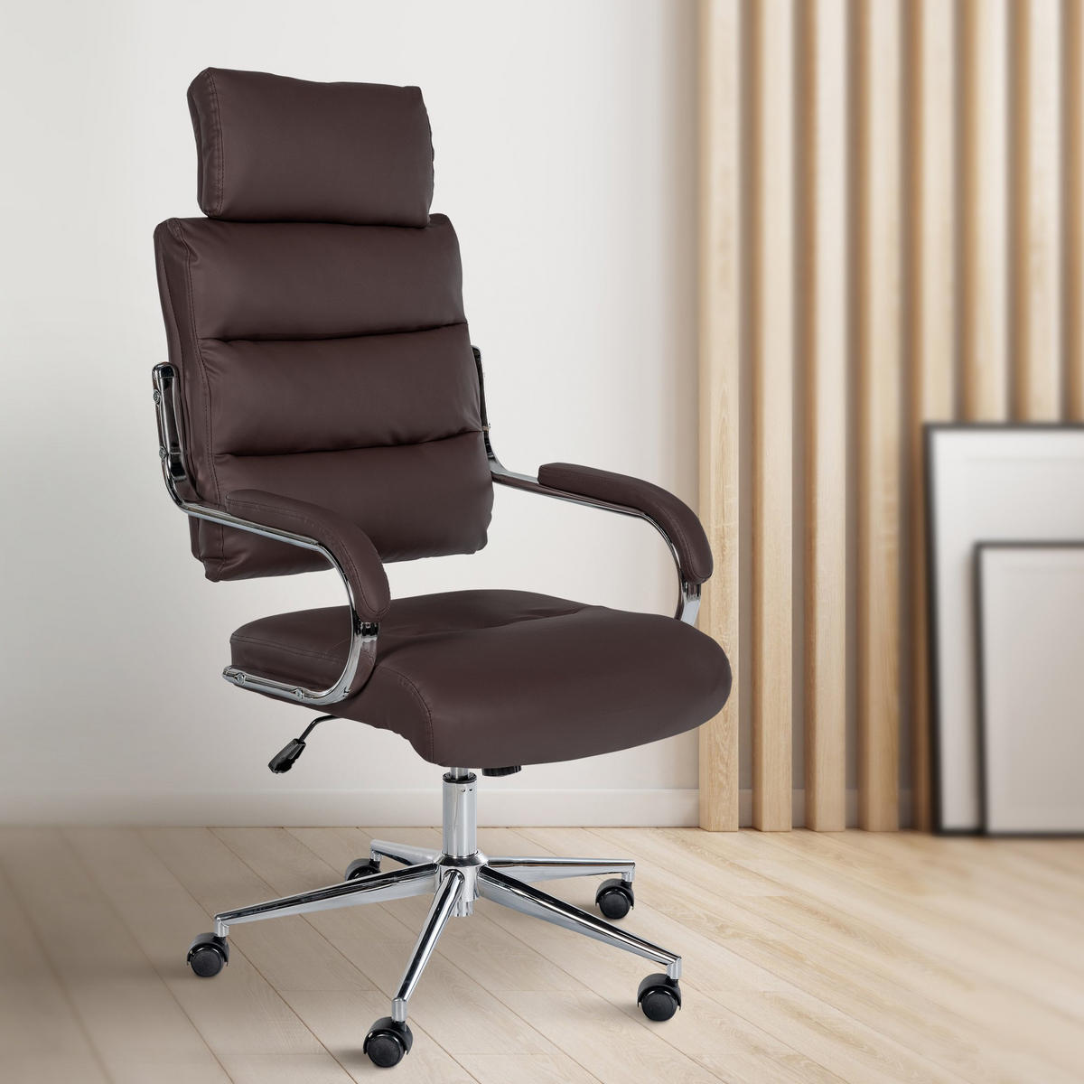 DREHSTUHL Lederlook Braun - Chromfarben/Braun, Textil/Metall (61/119/78cm) - CLP