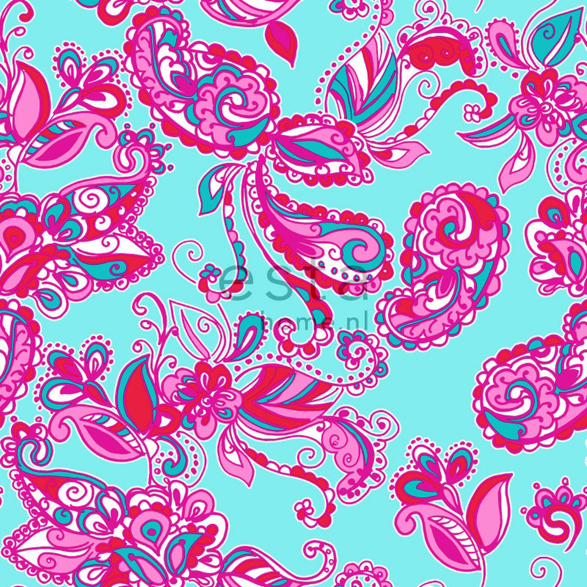 TAPETE funky Blumen und Paisleys 53 cm x 10.05 m - Pink, Papier (53/0.1cm) - ESTAhome