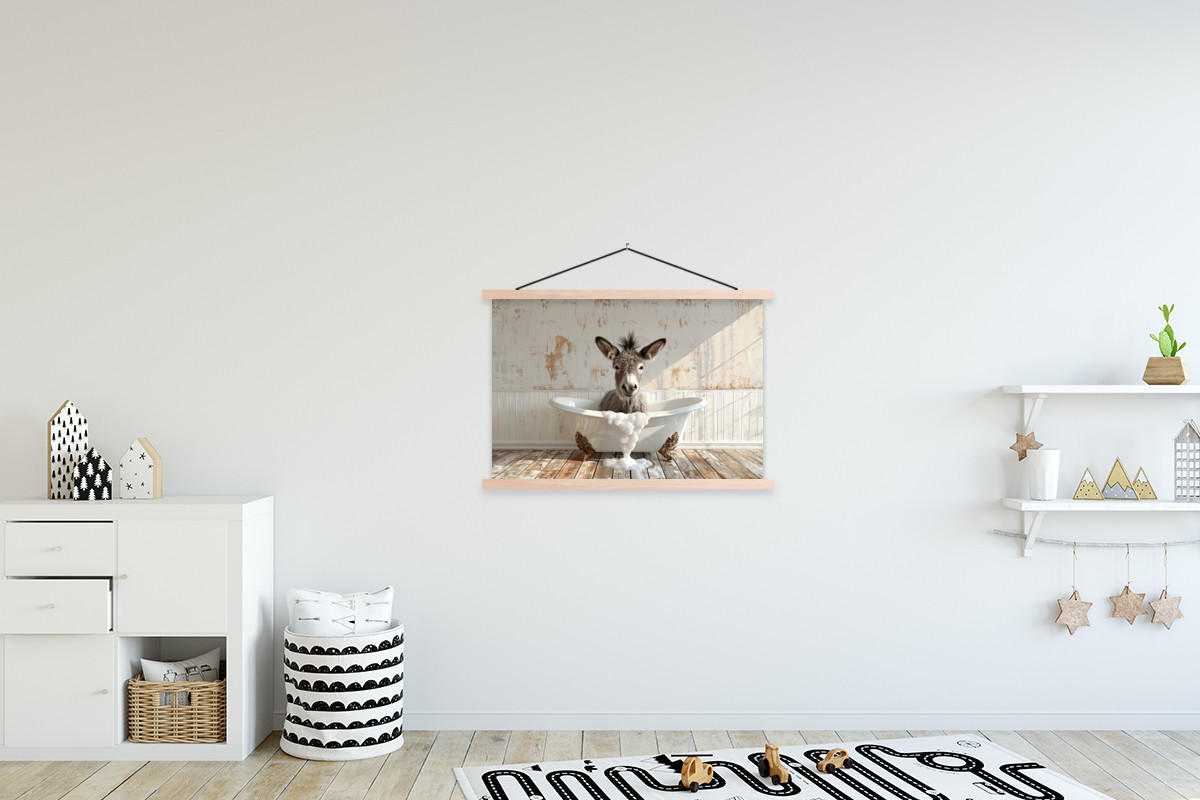 POSTER Esel - Tiere - Badewanne - Schaumstoff 90x60 cm - Weiß, Textil (90/60/0.15cm) - MuchoWow