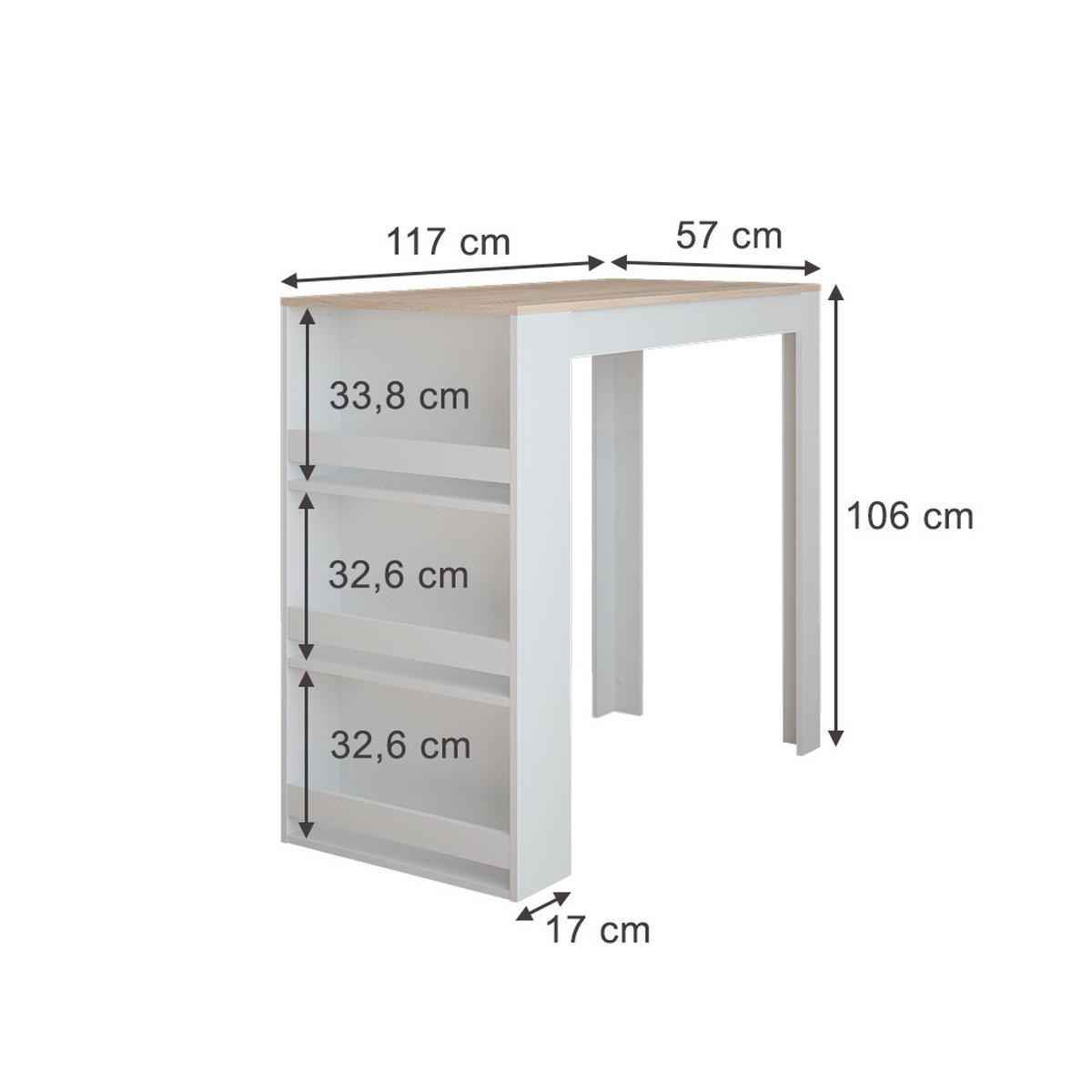BAROVÝ STŮL Repose Bílá/Sonoma - bílá/Sonoma dub, kompozitní dřevo (117/57/106cm) - Vicco