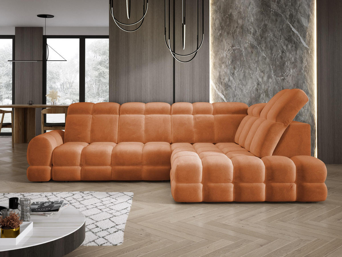 ECKSOFA TOLLO Salvador-stoff L-form 302x217x105 cm orange - Orange, Holz/Textil (217/302cm) - DomoHome