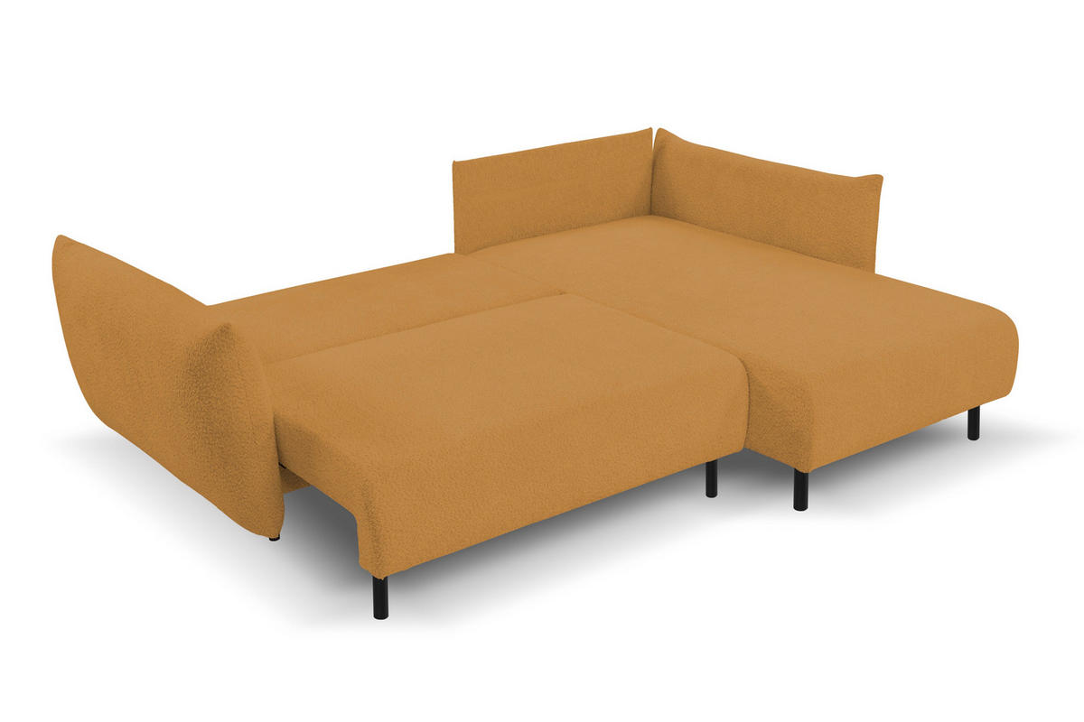 ECKSOFA ADEL mit Schlaffunktion und Bettkasten, L-förm, Metallbeine, verstellbar lose Rückenkissen, freistehend, RECHTS, 257x171x90 cm, Gold - Goldfarben, Holz/Textil (257/171cm) - DomoHome