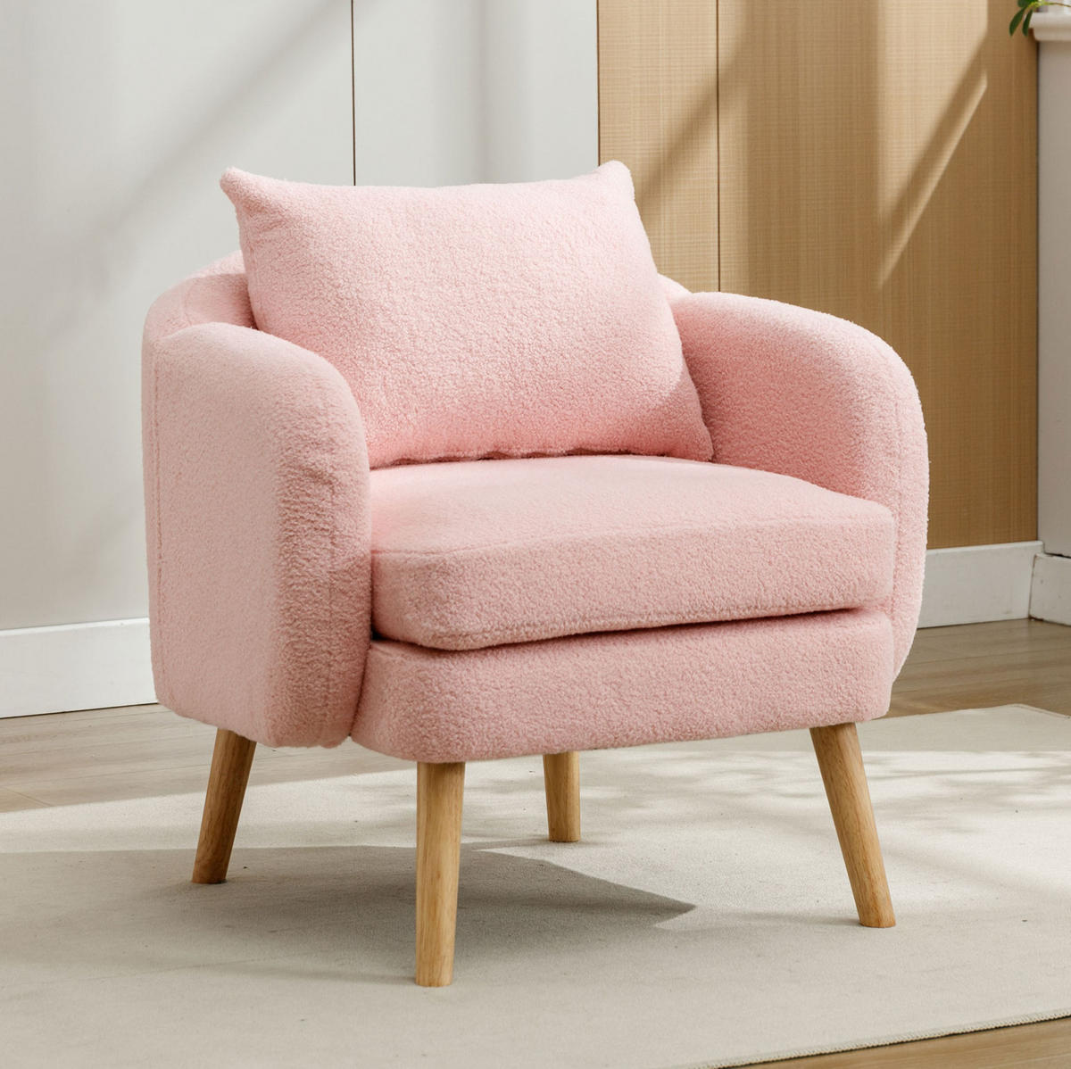 SESSEL 71/71/72 cm Pink aus Teddy mit Kissen - Rosa, Textil (72/71/71cm) - OKMYHOME
