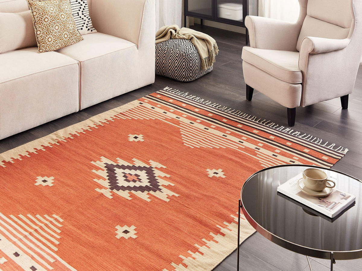 KELIM-TEPPICH Gavar 230/160 cm - Orange, Textil (160/230cm) - Beliani