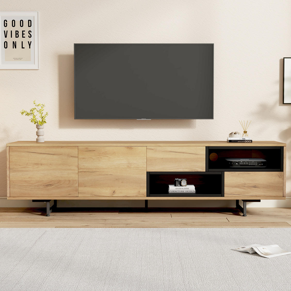 LOWBOARD 173/38/48 cm holzfarben aus Spanplatte mit Kabeldurchführung - Naturfarben, Holzwerkstoff (38/48/173cm) - OKMYHOME
