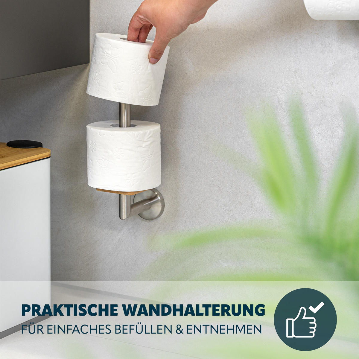 ERSATZROLLENHALTER PIAZZA, Edelstahl und Bambus - Braun, Metall (7.5/28.5/12cm) - bremermann