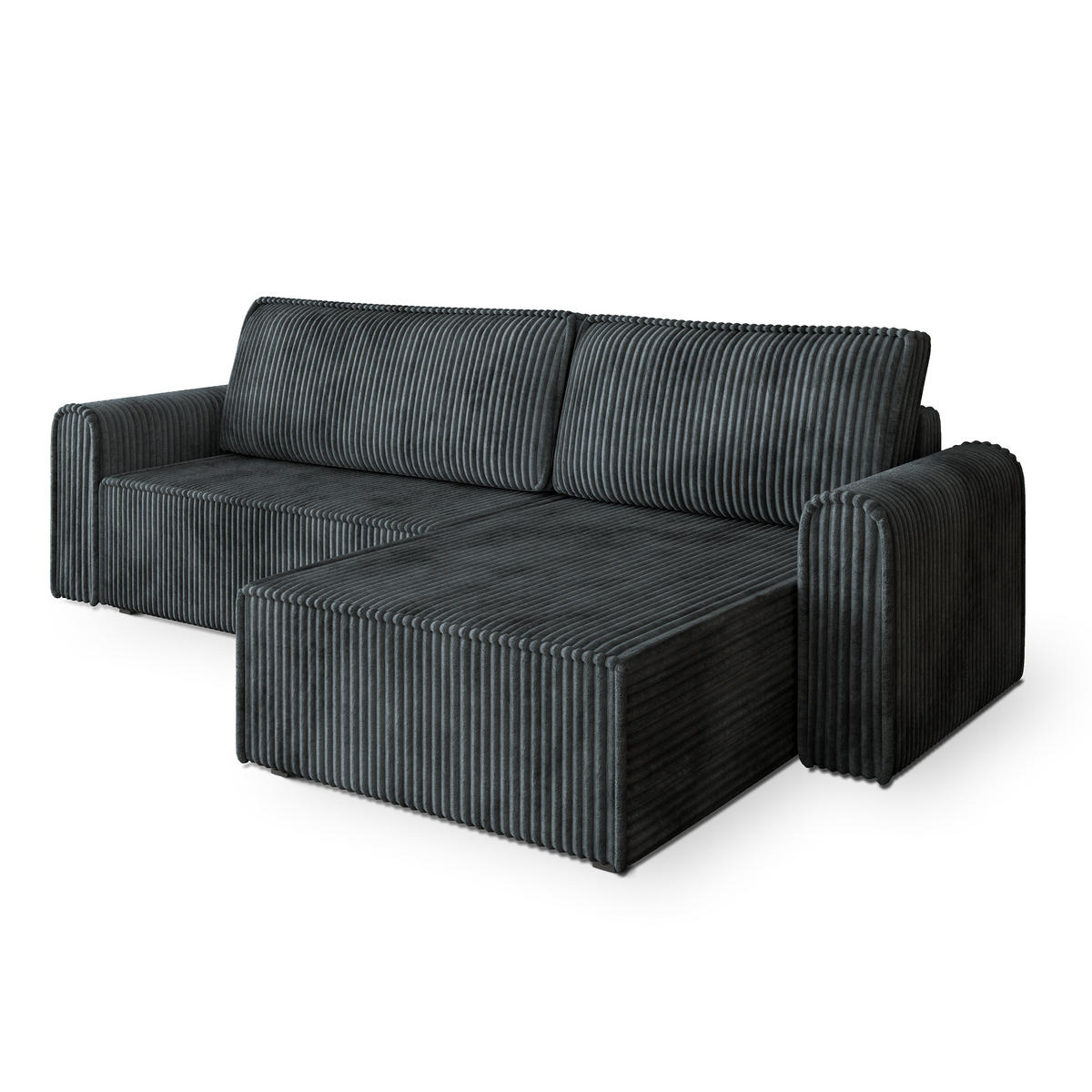 ECKSOFA VALTINO Grau Kordstoff mit Schlaffunktion - Grau, Holz (275/148cm) - MASSENO