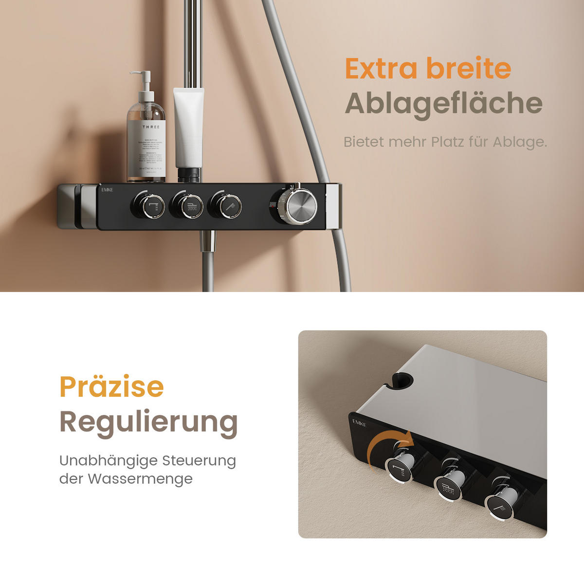 ÜBERKOPFBRAUSESET mit Thermostat Runde Überkopfbrause Vielseitig Chrom - Chromfarben, Metall (35.5/119/40cm) - EMKE