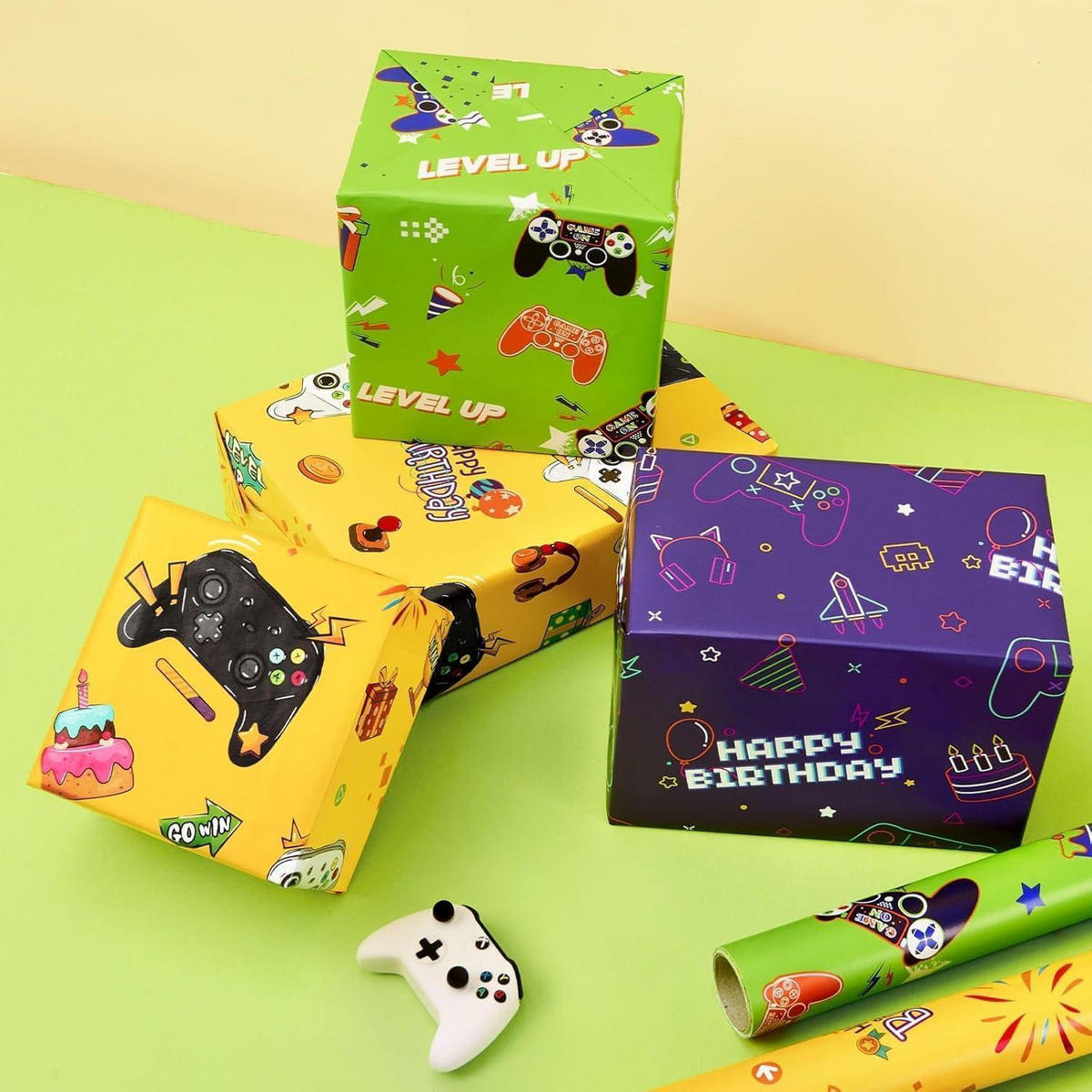 GESCHENKPAPIER 3-teiliges Set Gaming Motiv 43 cm x 3 m - Multicolor, Papier (43.2/43.2/43.2cm)