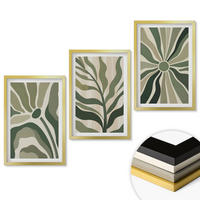 WANDBILDER 3er Set - 40x60 cm Goldrahmen - Grüne und beige Pflanzenmuster - Goldfarben, Kunststoff (40/60cm) - ArtPrintCave