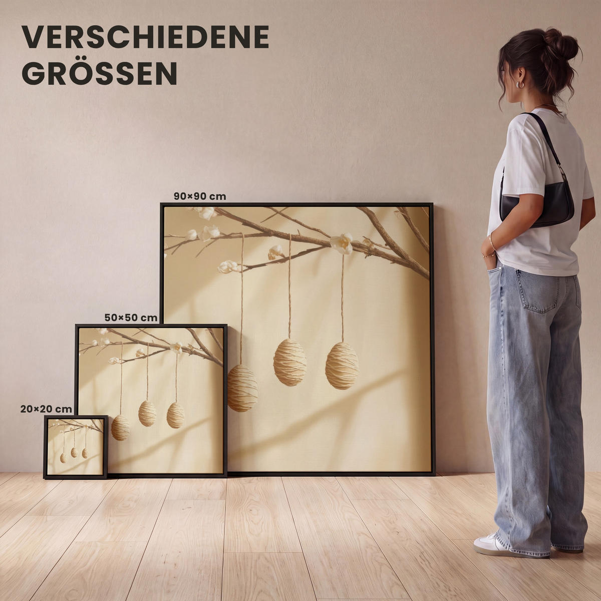 LEINWAND Bilder mit Rahmen - Beige - Osterkuchen - Eier - 90x90 - Beige, Textil (90/90cm) - MuchoWow