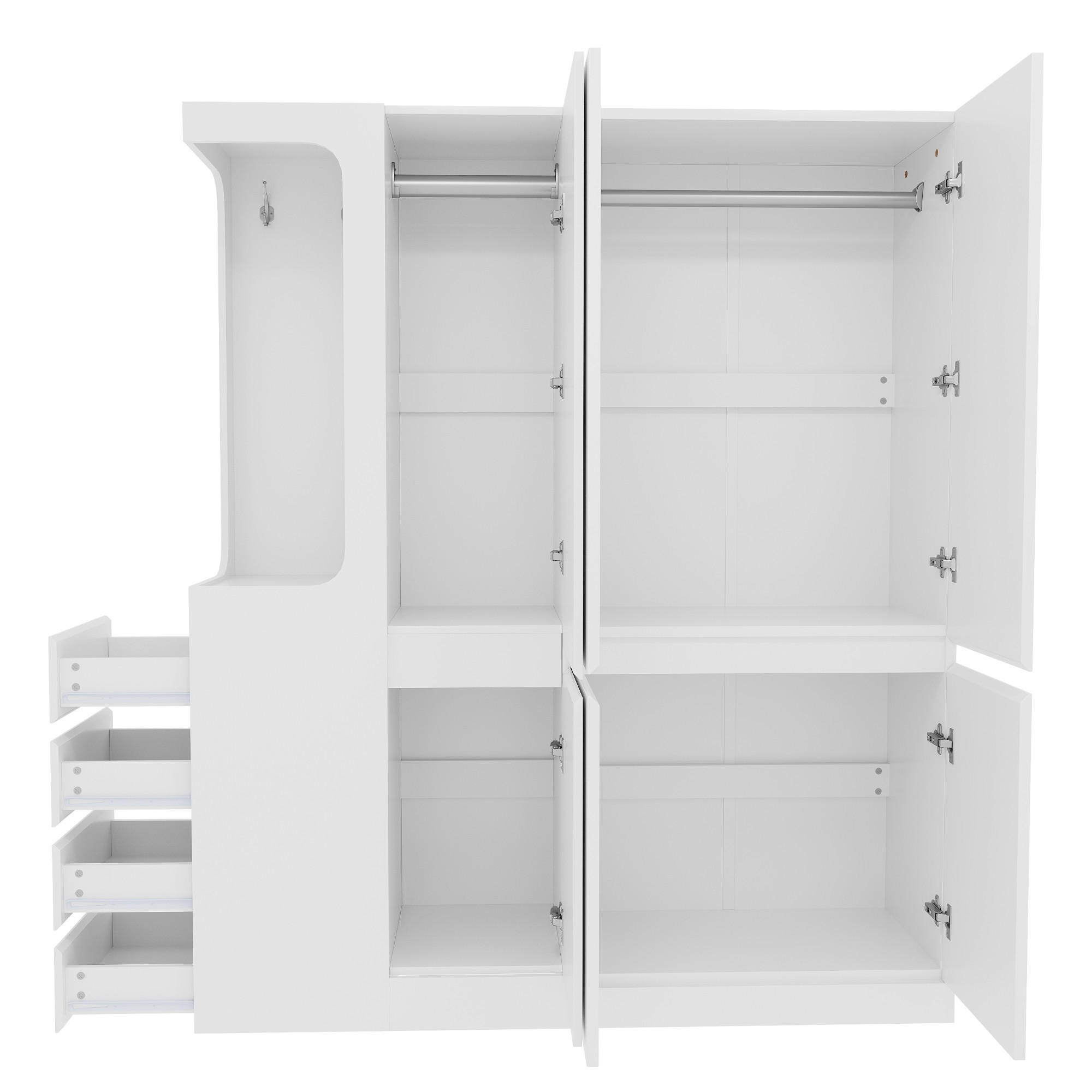KLEIDERSCHRANK 140x40x170cm Schubladen Stauraum Weiß Links - Weiß, Holz (140/170/40cm) - FLIEKS