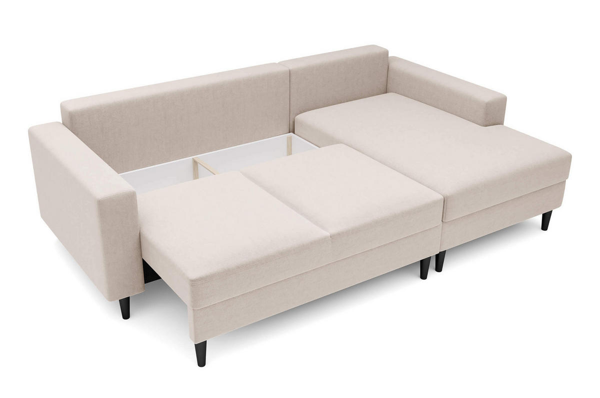 ECKSOFA Nalika Cremeweiß Velours - Creme/Schwarz, Holz/Textil (230/143cm) - Selsey