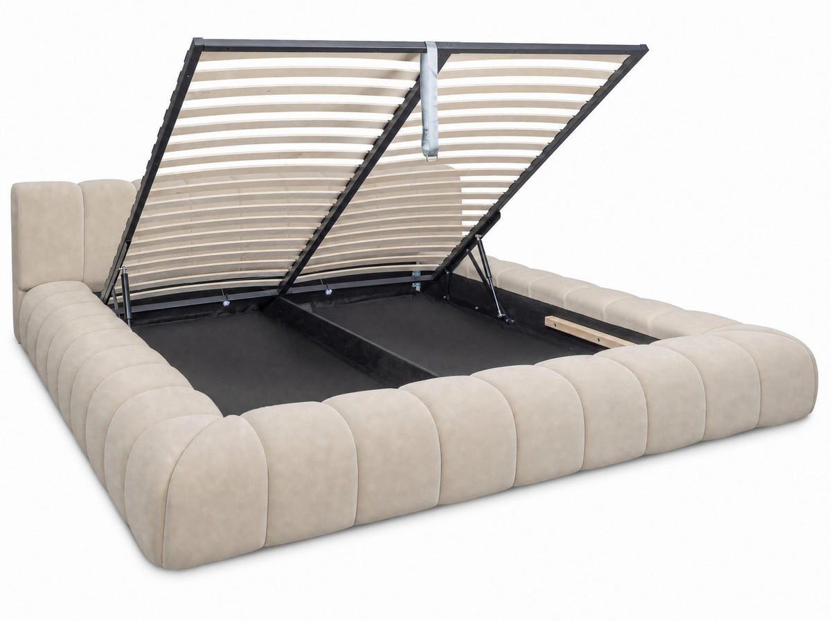 POLSTERBETT Adore Hellbeige 200/200 cm Samt mit Bettkasten - Beige, Textil/Metall (200/200cm) - wonello