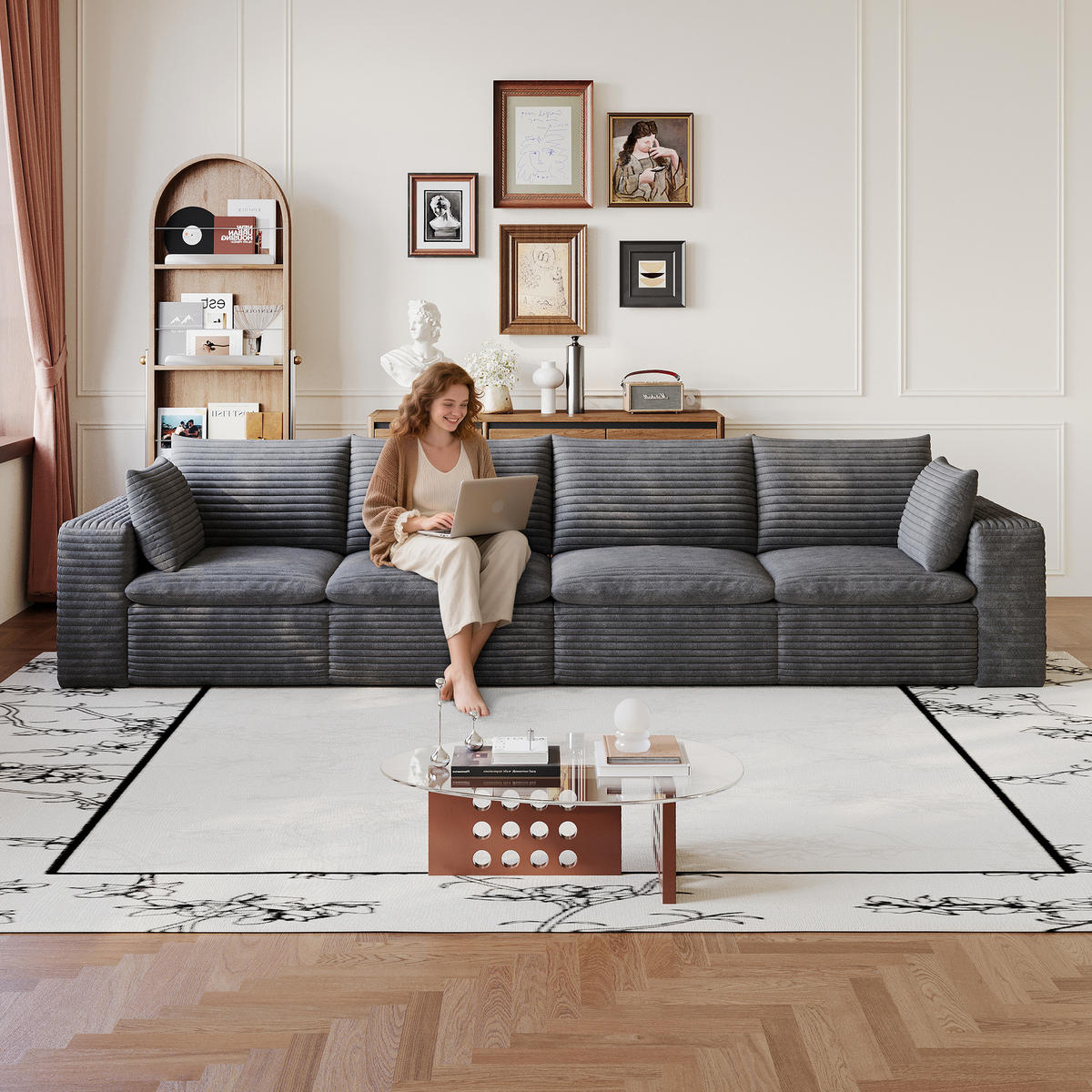 4-SITZER-SOFA DE-34773 mit abnehmbare Polsterung Dunkelgrau - Dunkelgrau, Textil (90/60/340cm) - ComfortXL
