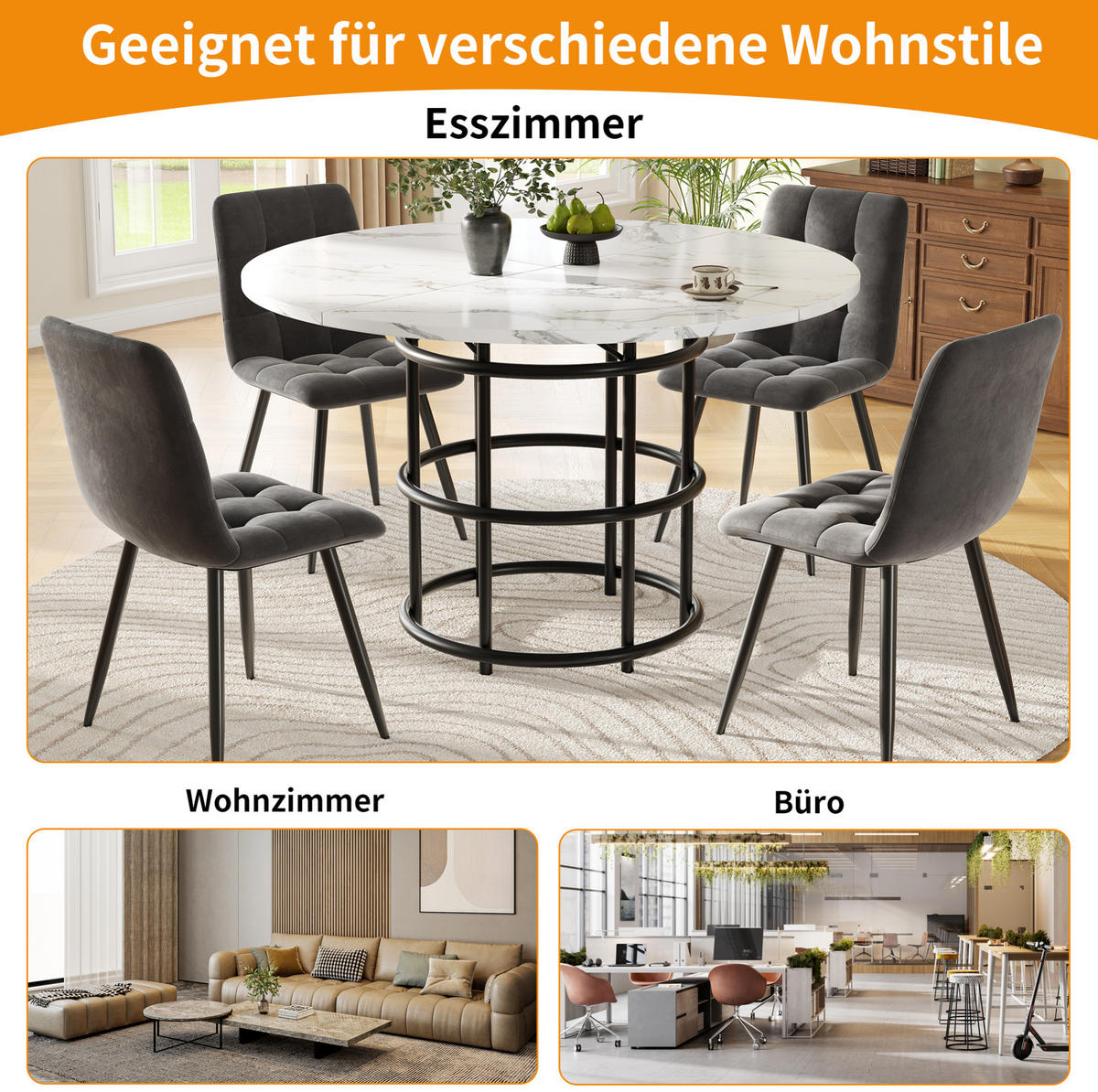 ESSTISCH, marmorierte MDF-Platte & Metallgestell, 100/100/76 cm, Schwarz - Schwarz, Holzwerkstoff (100/100/76cm) - Redom